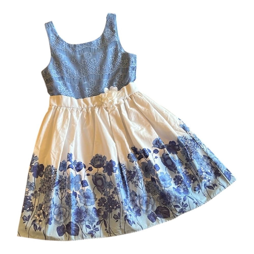 Emily West Blue and White Sleeveless Sundress for Weddings, size 12